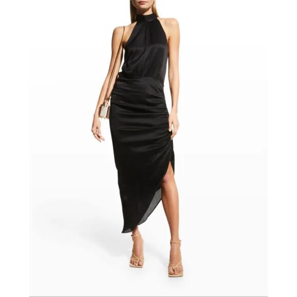 Veronica Beard Gabriella Black Silk Halter Top Asymmetrical Cocktail Dress Sz 16 - Picture 1 of 12
